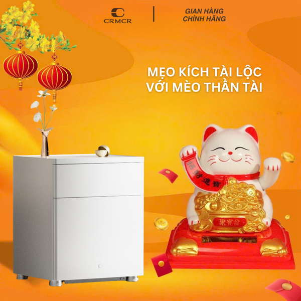 Mèo Thần Tài Vẫy Tay Mini Đặt Két Sắt Chiêu Tài Năng Lượng Mặt Trời