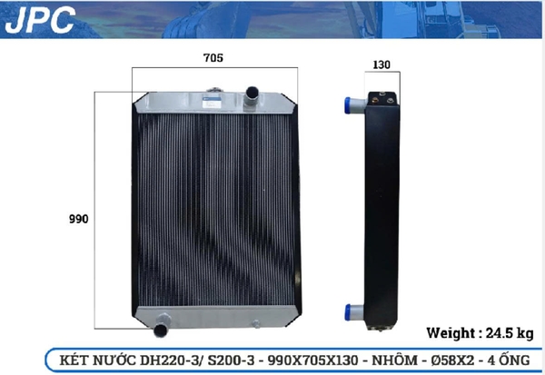 KÉT NƯỚC DH220-3/S200W3 990*705*130 NHÔM FI 58*2*4 ỐNG