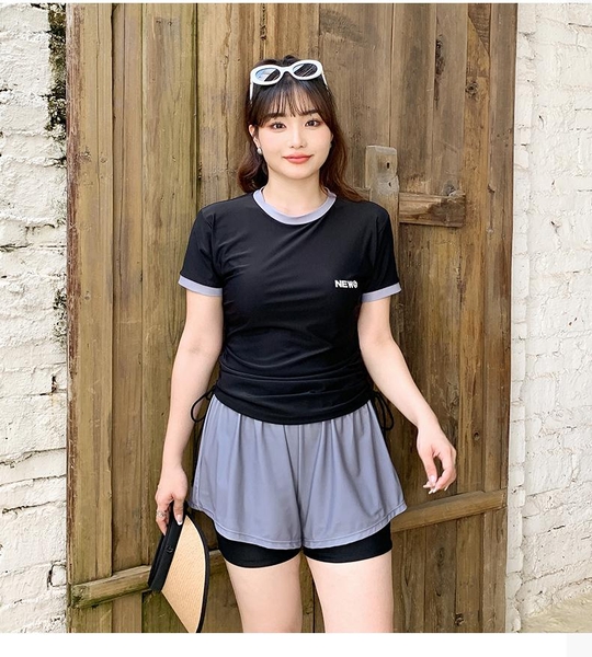 Bộ bikini 2 mảnh Tuvada kết hợp đồ tập, đồ bơi nữ bigsize basic, áo tắm đi biển kín đáo - BAQ92