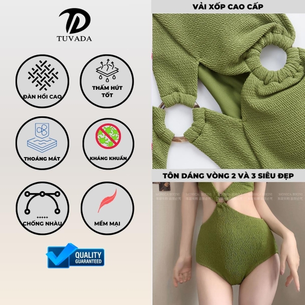 Bikini 1 mảnh Tuvada tôn dáng, đồ bơi nữ basic khoét eo, đồ đi biển cao cấp - BVN105