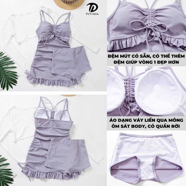 Bikini đi biển dạng váy kèm áo choàng Tuvada - BHT154