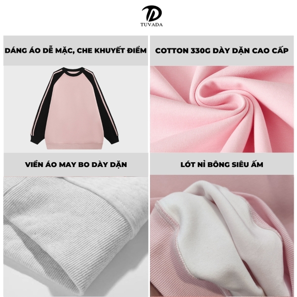 Áo sweater nữ form rộng nỉ bông cao cấp Tuvada - SST67