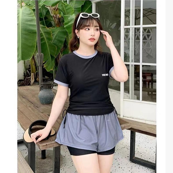 Bộ bikini 2 mảnh Tuvada kết hợp đồ tập, đồ bơi nữ bigsize basic, áo tắm đi biển kín đáo - BAQ92