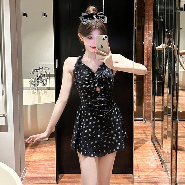 Bikini 1 mảnh đi biển cột dây dáng váy họa tiết Tuvada - BBS158