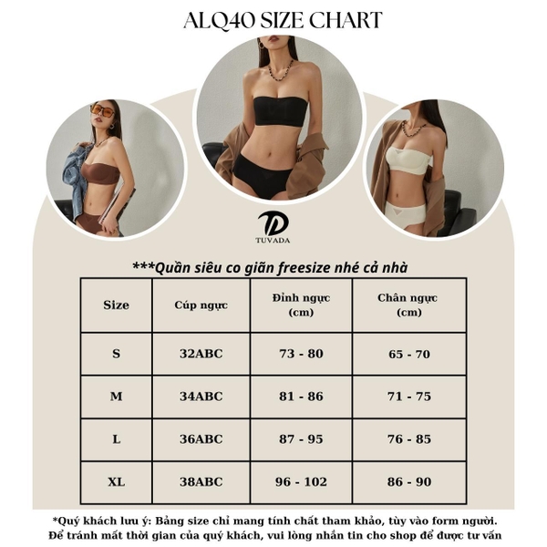 Set cúp ngực chống tụt Tuvada, áo quây cố định ngực, áo lót nâng ngực chất liệu su đúc QCCC - ALQ40
