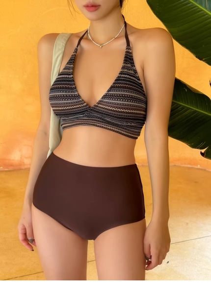 Bikini 2 mảnh thổ cẩm cạp cao che bụng tốt Tuvada - BKN155