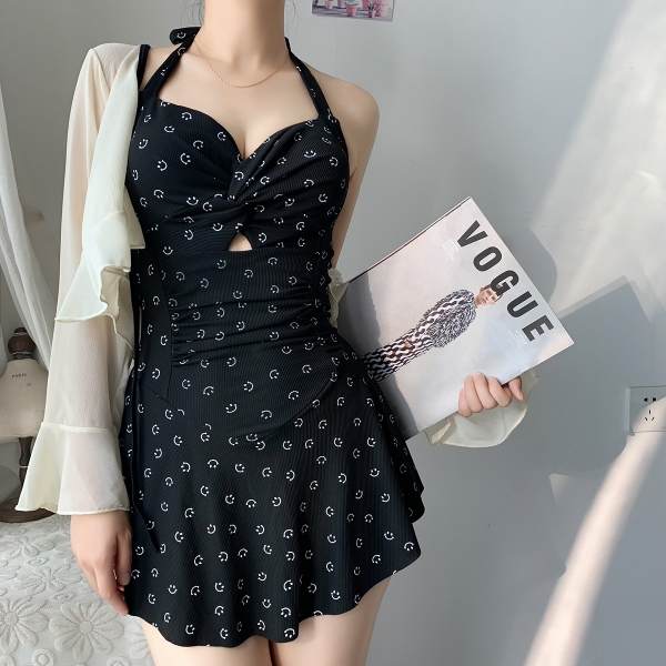 Bikini 1 mảnh đi biển cột dây dáng váy họa tiết Tuvada - BBS158