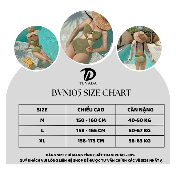 Bikini 1 mảnh Tuvada tôn dáng, đồ bơi nữ basic khoét eo, đồ đi biển cao cấp - BVN105