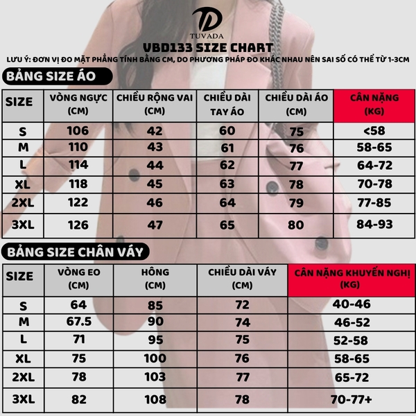 Áo blazer nữ phối chân váy dài dáng hàn quốc Tuvada - SVD133