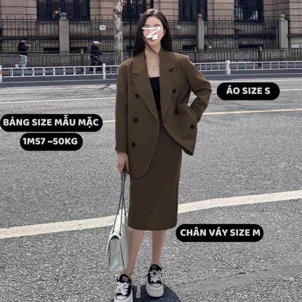 Áo blazer nữ phối chân váy dài dáng hàn quốc Tuvada - SVD133