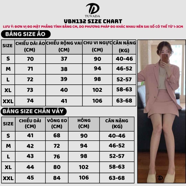 Áo blazer nữ phối chân váy ngắn có bigsize đa năng Tuvada - SVN132