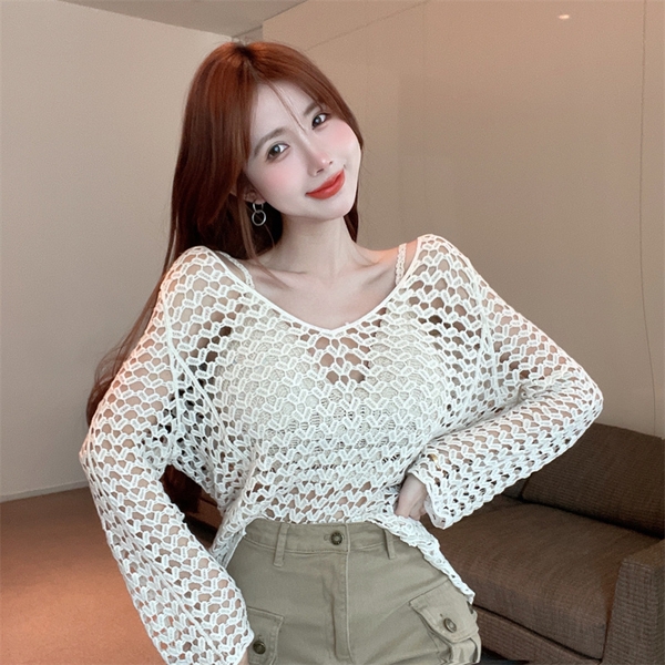 Áo choàng bikini đi biển dạng lưới màu kem Tuvada - AKL166