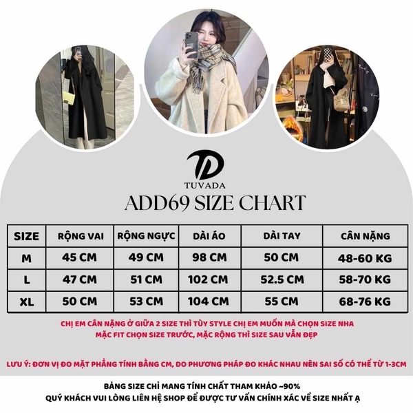 Áo dạ dáng dài nữ hàn quốc lót bông ấm áp Tuvada - ADD69
