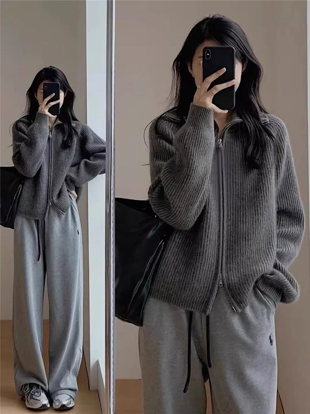 Áo khoác cardigan khóa kéo 2 đầu dáng oversize Tuvada - AKL134