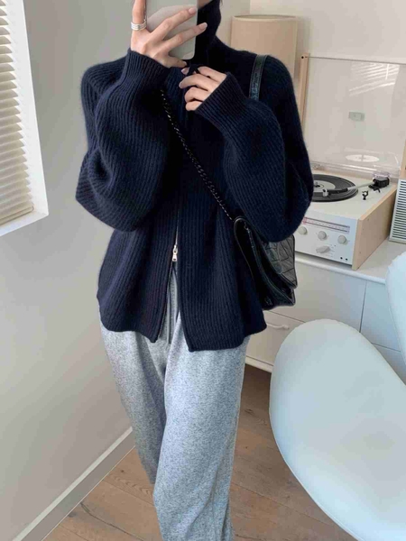 Áo khoác cardigan khóa kéo 2 đầu dáng oversize Tuvada - AKL134