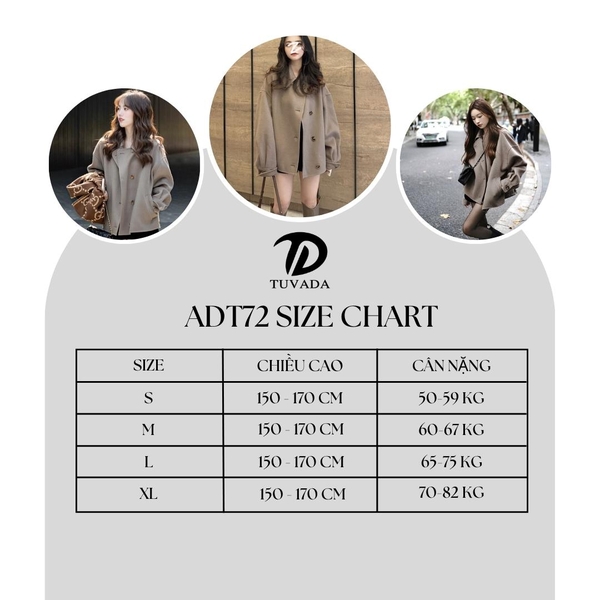 Áo khoác dạ nữ dáng rộng trần bông cao cấp Tuvada - ADT72