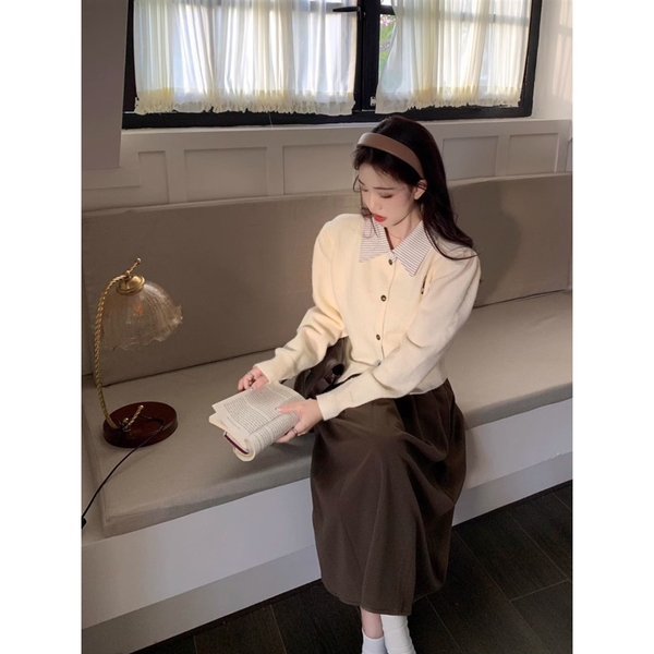 Áo khoác len cardigan cổ sơ mi dầy dặn cao cấp Tuvada - LSM56