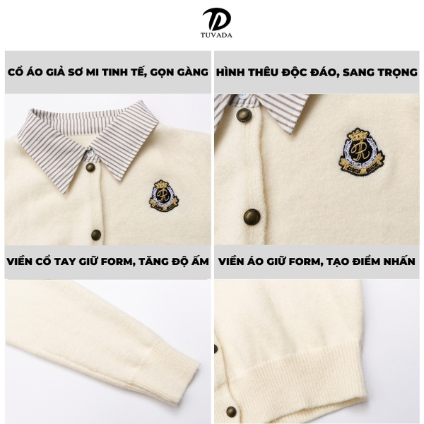 Áo khoác len cardigan cổ sơ mi dầy dặn cao cấp Tuvada - LSM56