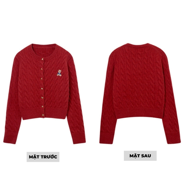 Áo khoác len cardigan thêu gấu cúc tim Tuvada - LCG53