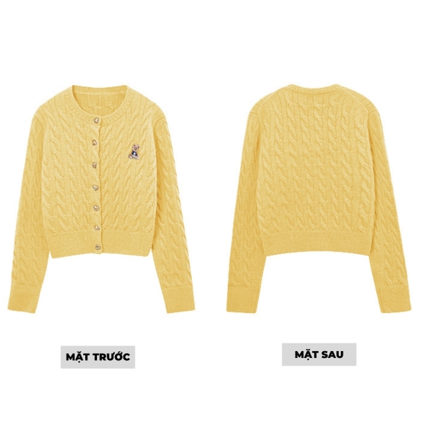 Áo khoác len cardigan thêu gấu cúc tim Tuvada - LCG53