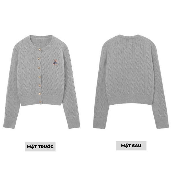 Áo khoác len cardigan thêu gấu cúc tim Tuvada - LCG53