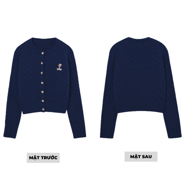 Áo khoác len cardigan thêu gấu cúc tim Tuvada - LCG53