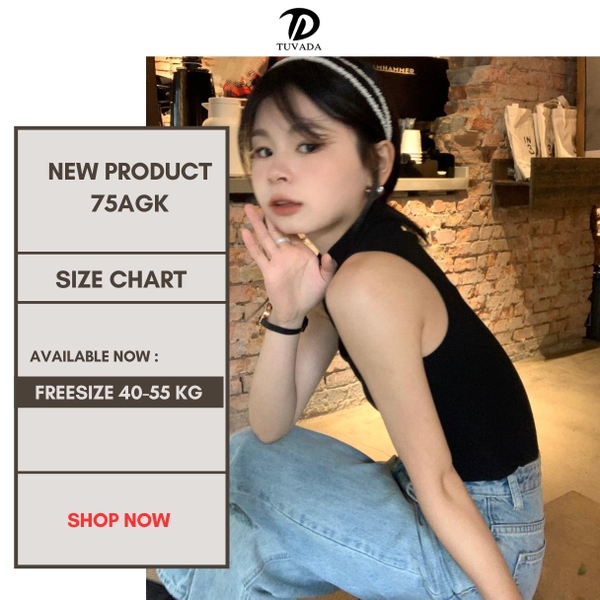 Áo len croptop cổ 3 phần khoét ngực Tuvada  -AGK75