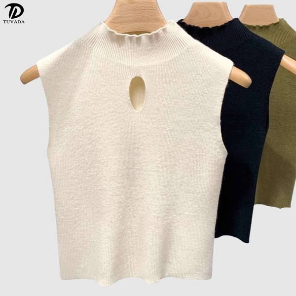 Áo len croptop cổ 3 phần khoét ngực Tuvada  -AGK75