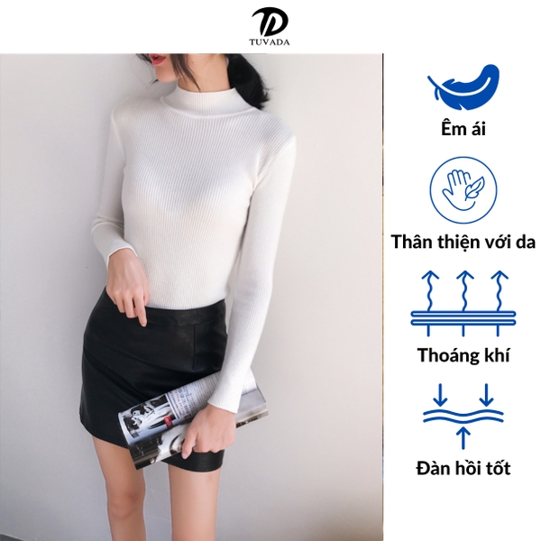 Áo len nữ hàn quốc cổ 3 phân basic Tuvada - LBP90