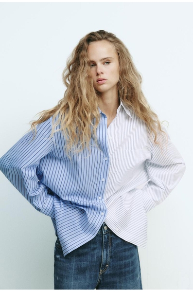 Áo sơ mi nữ kiểu hàn quốc form rộng họa tiết sọc Tuvada - ASM60