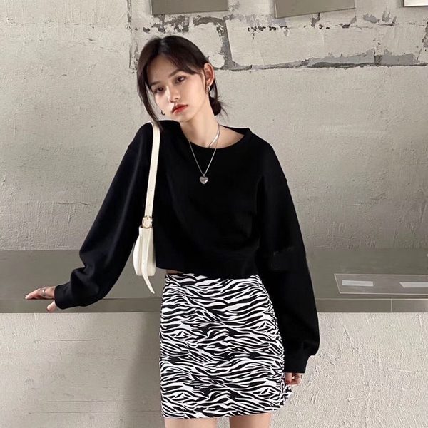 Áo sweater nữ croptop nỉ da cá 330g cao cấp Tuvada- STC66