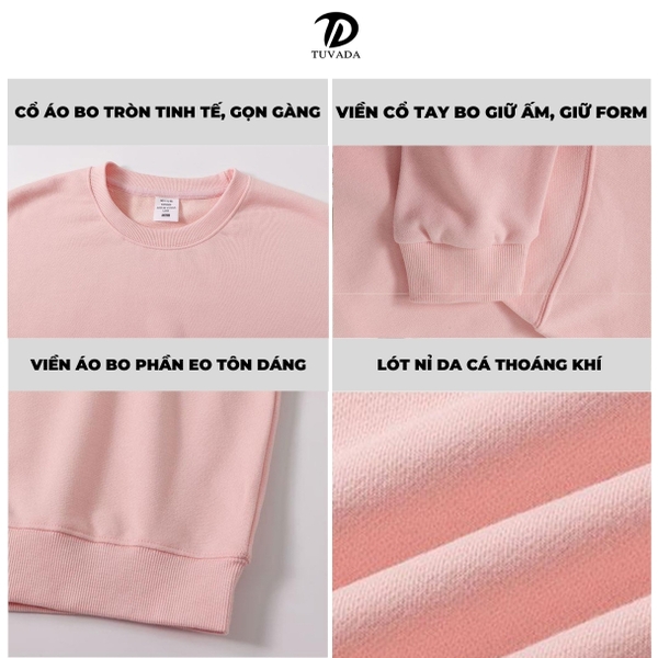Áo sweater nữ croptop nỉ da cá 330g cao cấp Tuvada- STC66