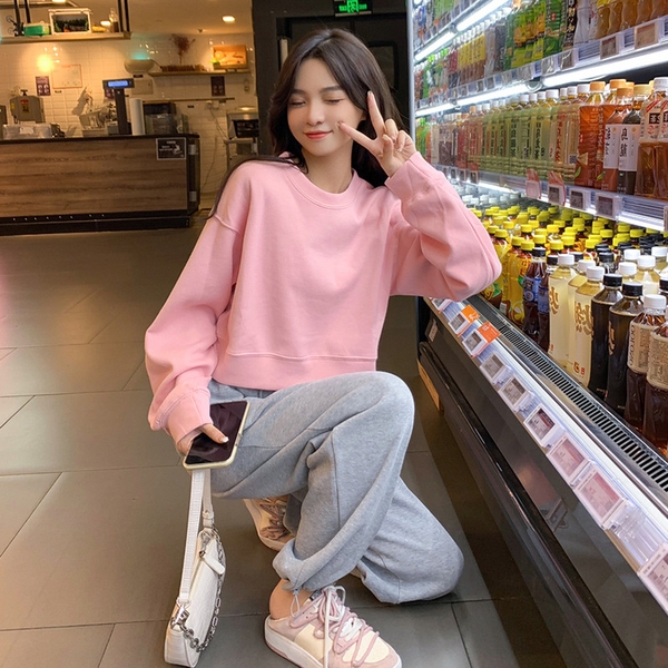 Áo sweater nữ croptop nỉ da cá 330g cao cấp Tuvada- STC66