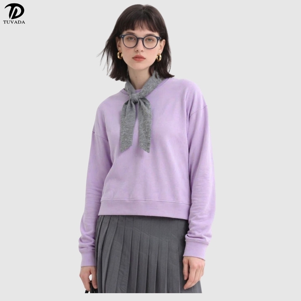 Áo sweater nữ croptop nỉ da cá 330g cao cấp Tuvada- STC66