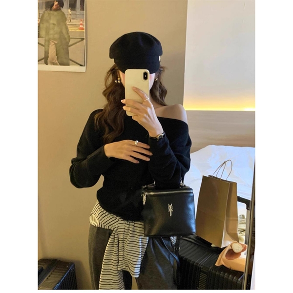 Áo trễ vai sang chảnh tiểu thư dệt kim Tuvada - LLV58