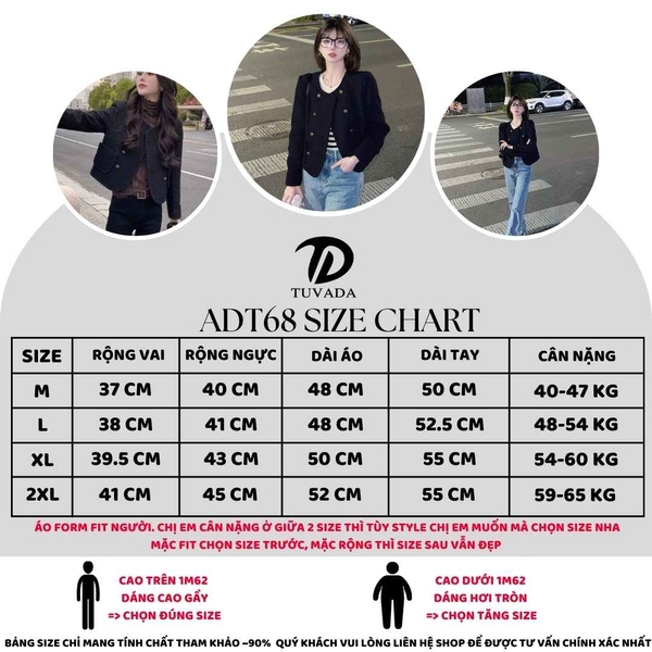 Áo dạ tweed tiểu thư lót bông dày dặn Tuvada - ADT68