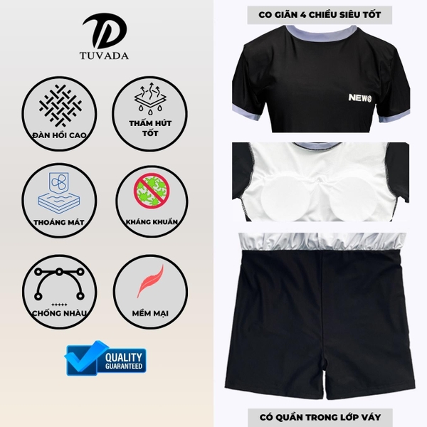 Bộ bikini 2 mảnh Tuvada kết hợp đồ tập, đồ bơi nữ bigsize basic, áo tắm đi biển kín đáo - BAQ92