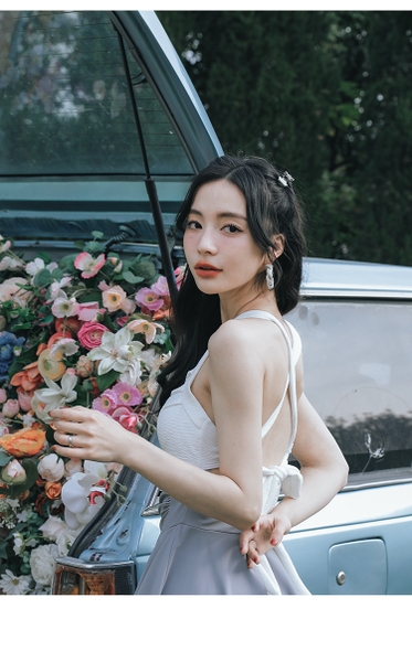 Bikini 1 mảnh che khuyết điểm tốt phối màu trắng ghi Tuvada - BCL11