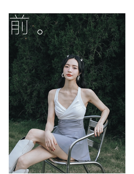 Bikini 1 mảnh che khuyết điểm tốt phối màu trắng ghi Tuvada - BCL11