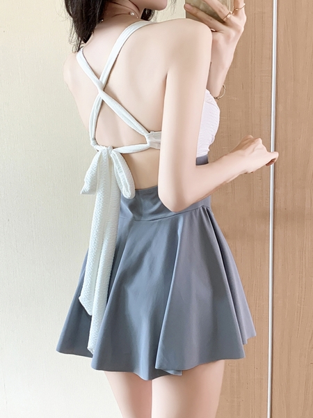 Bikini 1 mảnh che khuyết điểm tốt phối màu trắng ghi Tuvada - BCL11