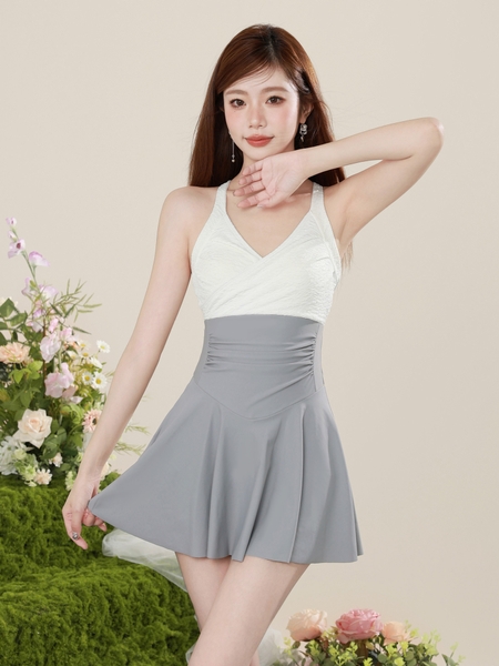 Bikini 1 mảnh che khuyết điểm tốt phối màu trắng ghi Tuvada - BCL11