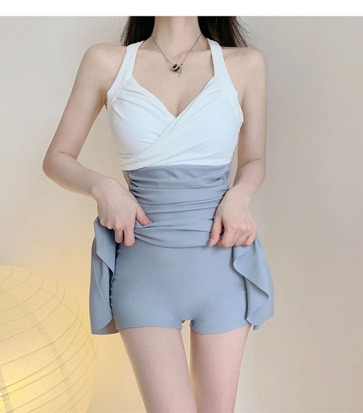 Bikini 1 mảnh che khuyết điểm tốt phối màu trắng ghi Tuvada - BCL11