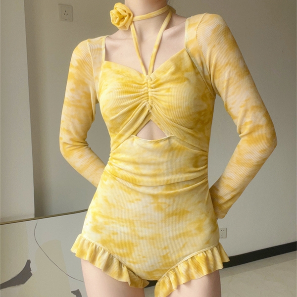 Bikini 1 mảnh dài tay màu loang trà Tuvada - BHT160