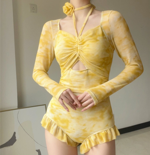 Bikini 1 mảnh dài tay màu loang trà Tuvada - BHT160