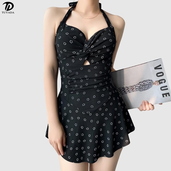 Bikini 1 mảnh đi biển cột dây dáng váy họa tiết Tuvada - BBS158