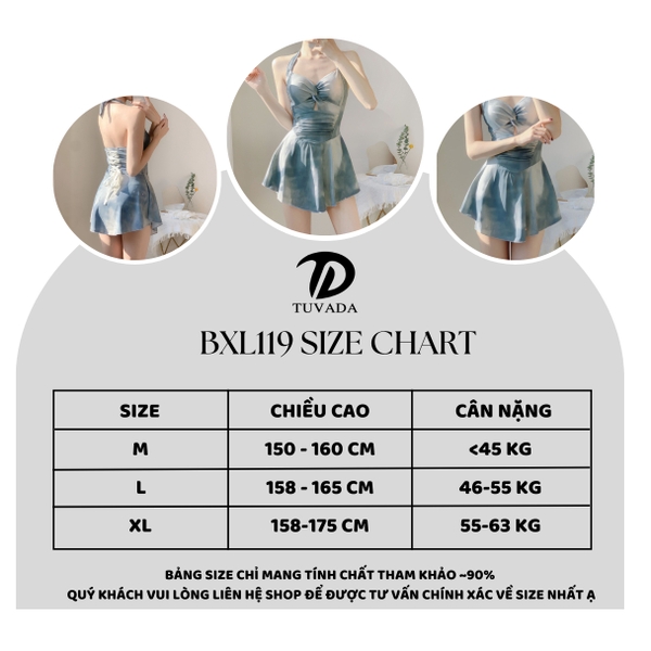 Bikini 1 mảnh đi biển họa tiết loang xanh có đệm mút Tuvada - BLX119
