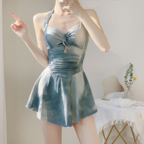 Bikini 1 mảnh đi biển họa tiết loang xanh có đệm mút Tuvada - BLX119