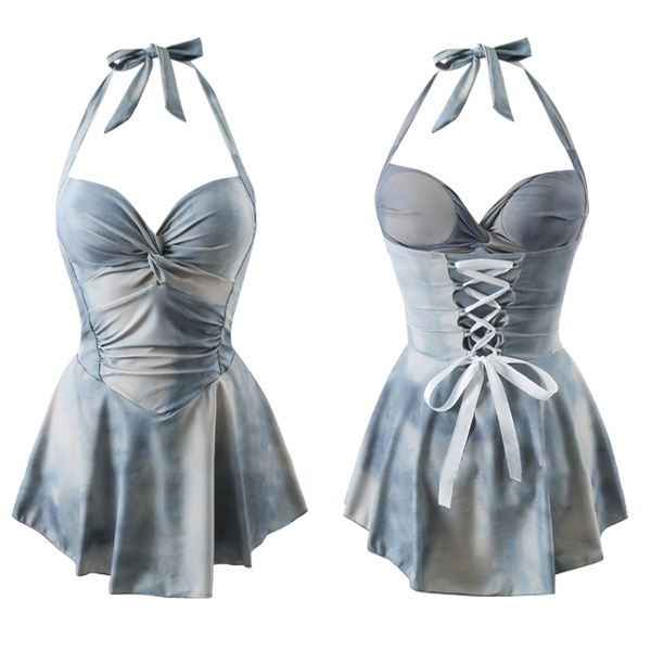 Bikini 1 mảnh đi biển họa tiết loang xanh có đệm mút Tuvada - BLX119