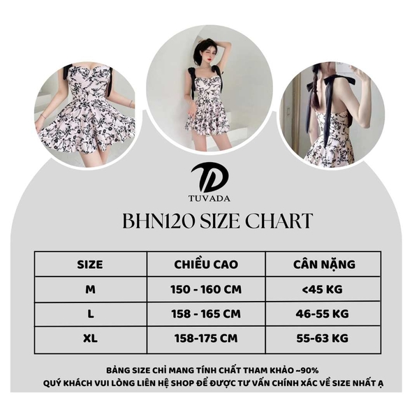 Bikini 1 mảnh họa tiết hoa đen Tuvada - BHN120