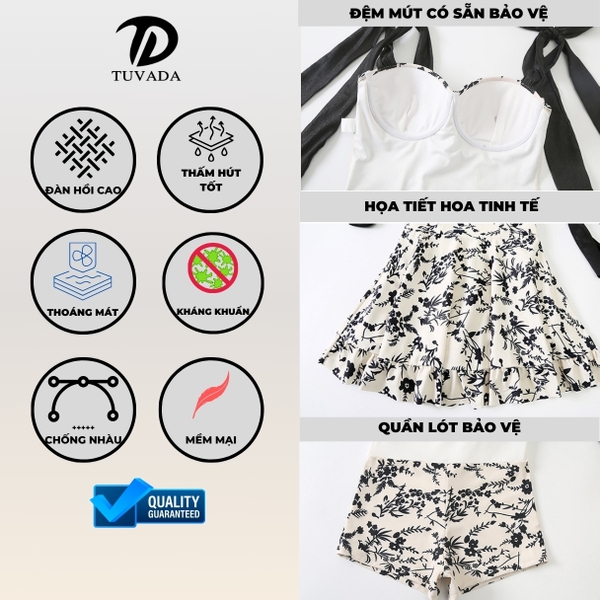 Bikini 1 mảnh họa tiết hoa đen Tuvada - BHN120